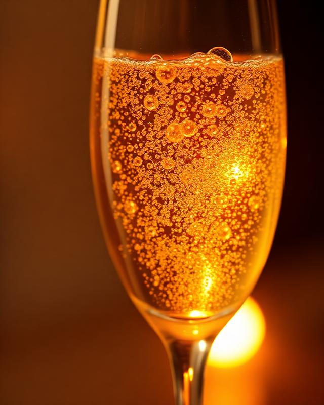 Champagne bubbles rising in crystal flute glass — luxury fine dining aboard Virgin Voyages eclipse cruise